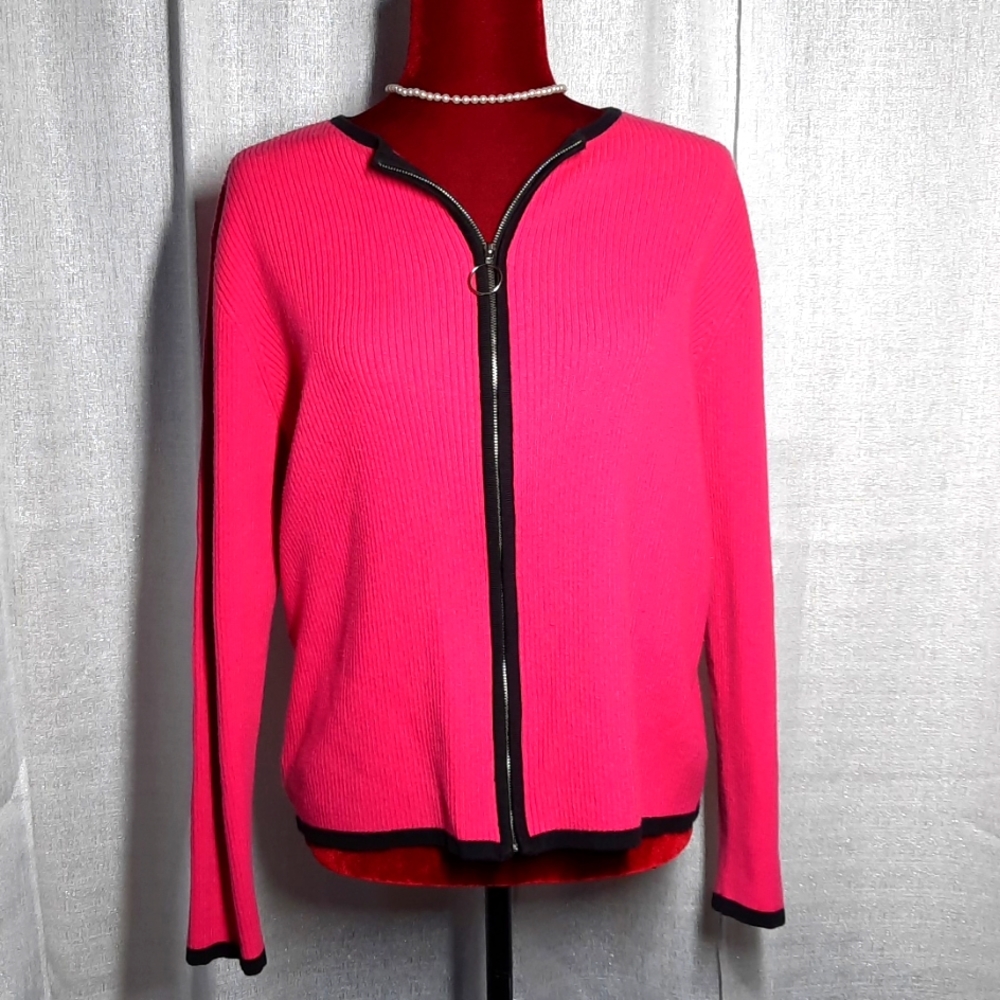 Lane Bryant Long Sleeve Zip Pink and Black Sweater Size 14/16